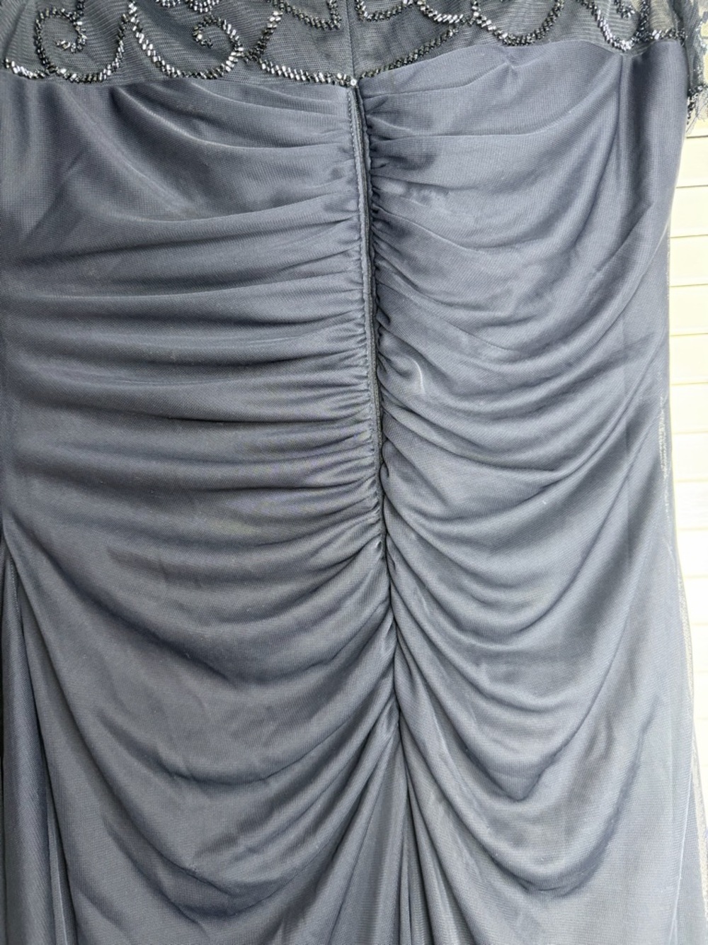XSCAPE Dahlia Long Sheer Matte Jersey Beaded Top Dress coquette Navy Size 12 - Picture 14 of 15